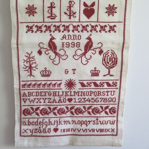 Embroidered Wall Decor Wall Hanging, Detailed Alphabet Embroidery Handmade Decor Vintage Swedish 4-69-32 image 4