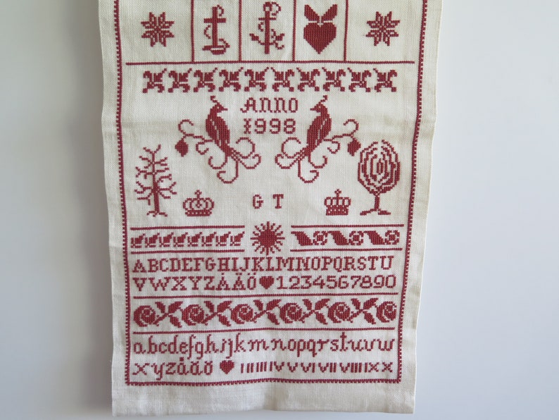 Embroidered Wall Decor Wall Hanging, Detailed Alphabet Embroidery Handmade Decor Vintage Swedish 4-69-32 image 4