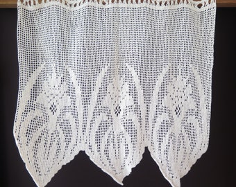 Crochet Valance Beige, Swedish Crochet Curtain, L 73 x W 69 cm / L 28.7 x W 27.1 in, Handmade Curtain #4-68-10