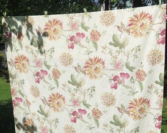 Floral Curtain Panel Cotton Fabric Green Red Flowers Floral Curtains, 209 x 142 cm /82.2 x 55.9 in, Scandinavian #3-60-1
