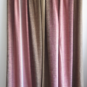 Curtain Panels Long, Set of 2, Brown Pink Striped Vintage Woven Curtains, Scandinavian #5-44-7