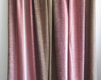 Curtain Panels Long, Set of 2, Brown Pink Striped Vintage Woven Curtains, Scandinavian #5-44-7