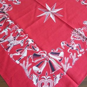 Christmas table cloth Swedish Printed Red White table cloth Scandinavian Retro Textile Gnomes Bells Dala Goats #5-02-17
