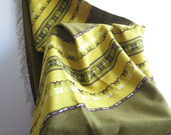 Hand Woven Decor Chair Cover, Green Yellow Brown Sofa Throw Handmade Wool Decor Folk Art Ornaments #5-33-21