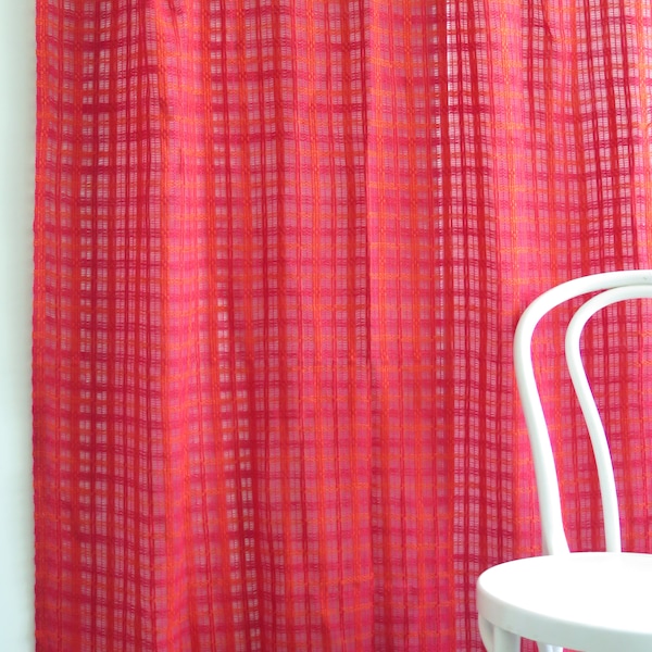 Woven Curtains Short Red Loose Weave Drapery, Set of 2 panels, Vintage Net Curtains Retro Swedish #4-66-16