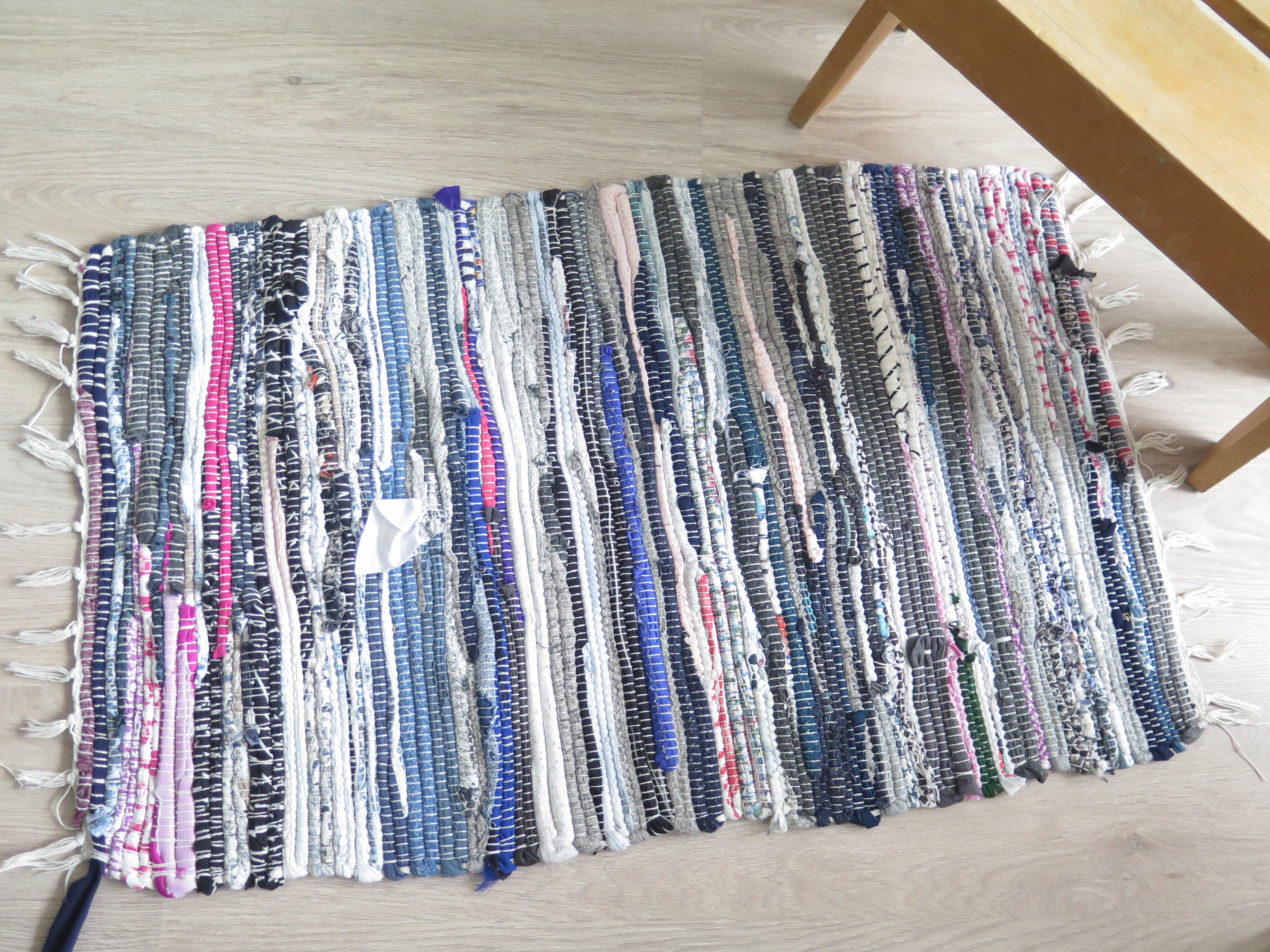 Woven Rug Rag Small Handmade Scandinavian Hand Woven Decor Black Blue Gray Colorful #5-05-35