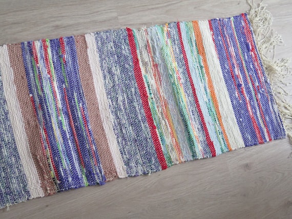 織りラグ ラグ カラフル ストライプ ヴィンテージ 織り フロアランナー