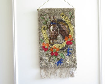 Wall Decor Woven Tapestry Gobelin Horse Horseshoe Flowers Scandinavian Vintage Wall Hanging #4-47-2