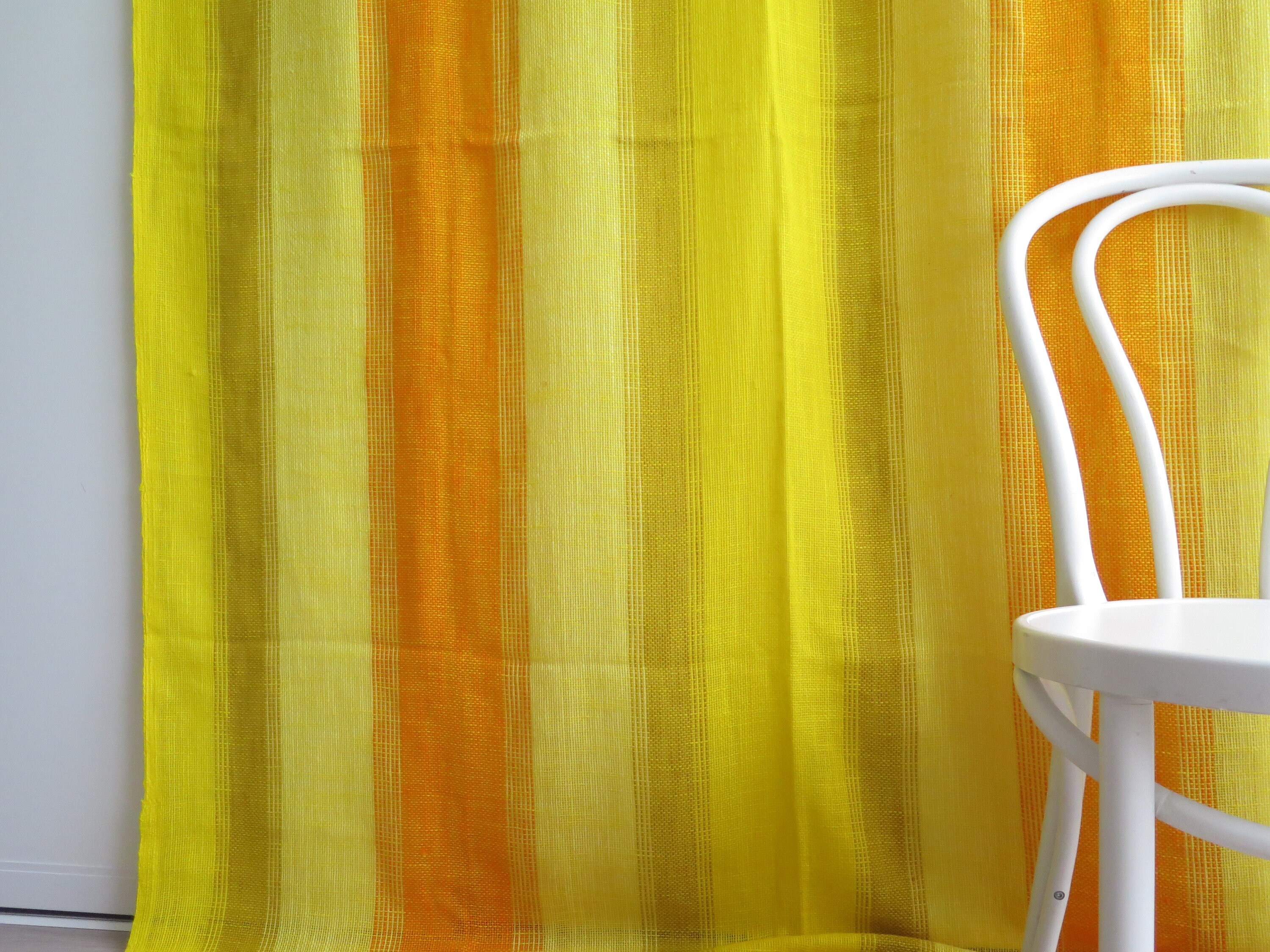 Long Curtain Panel, Single Panel, Woven Curtain Panel, Bright Yellow Orange Striped Curtain #5-28-17
