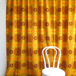 Long Wide Curtain Single Panel, Vintage Woven Curtain, Khaki Brown Orange, Flowers Circles #5-37-26