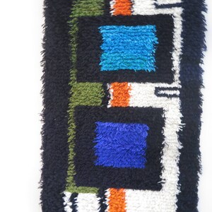 Vintage Wall Hanging Colorful Geometrical Wall Tapestry, 123 x 69 cm / 48.4 x 27.1 inch, Black Blue Orange Woven Gobelin Wall Weaving 3-36 image 2