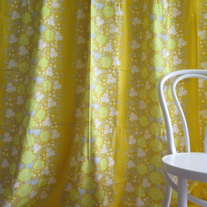 Floral Curtain Panels Set of 2 Cotton Yellow with White Gray Flowers, Cotton Curtains #5-36-1