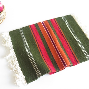 Vintage Woven Pillow Cover, Green Pink Striped Wool Pillow Case, Scandinavian #4-29-24