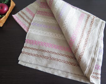 Toalha de mesa de linho e algodão com listras, cinza, rosa e roxo, estilo escandinavo sueco vintage #5-37-10