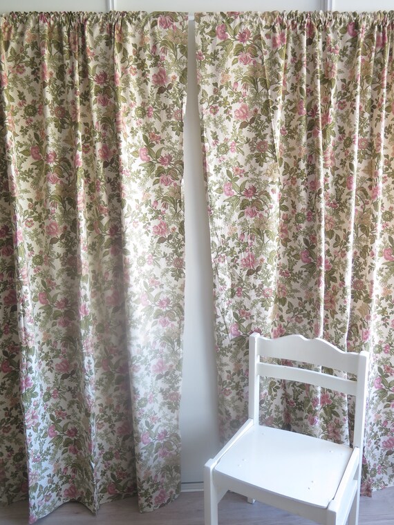 Vintage Long Curtains Set Of 2 Panels Each 213 X 147 Cm Etsy