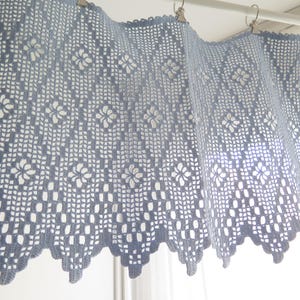 Blue Crochet valance Curtain, Vintage Swedish Crocheted Handmade Curtain #5-40-7