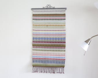 Vintage Handwoven Wall Hanging Woven Decor Detailed Woven Rosengång Gubbaväv Art Decor Blue Green Red White Scandinavian Fiber Art #3-42-39