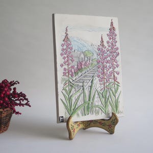 Ceramic Plaque by Jie Gantofta, Collectible Wall Hanging Decor, Scandinavian Pottery, Railway Tracks House Flowers #368-12
