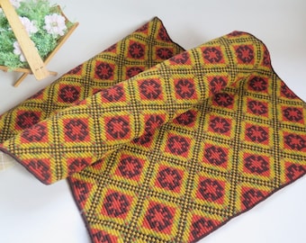 Embroidered Wall Decor Olive Green Brown Red Geometric Twist Stitch Wall Hanging Scandinavian Nordic Vintage Handmade Decor #2-17