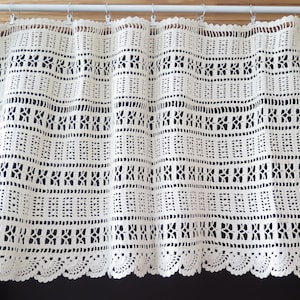 Crochet Valance Geometric Pattern Hand Crochet Window Curtain Vintage Handmade Scandinavian #4-68-8