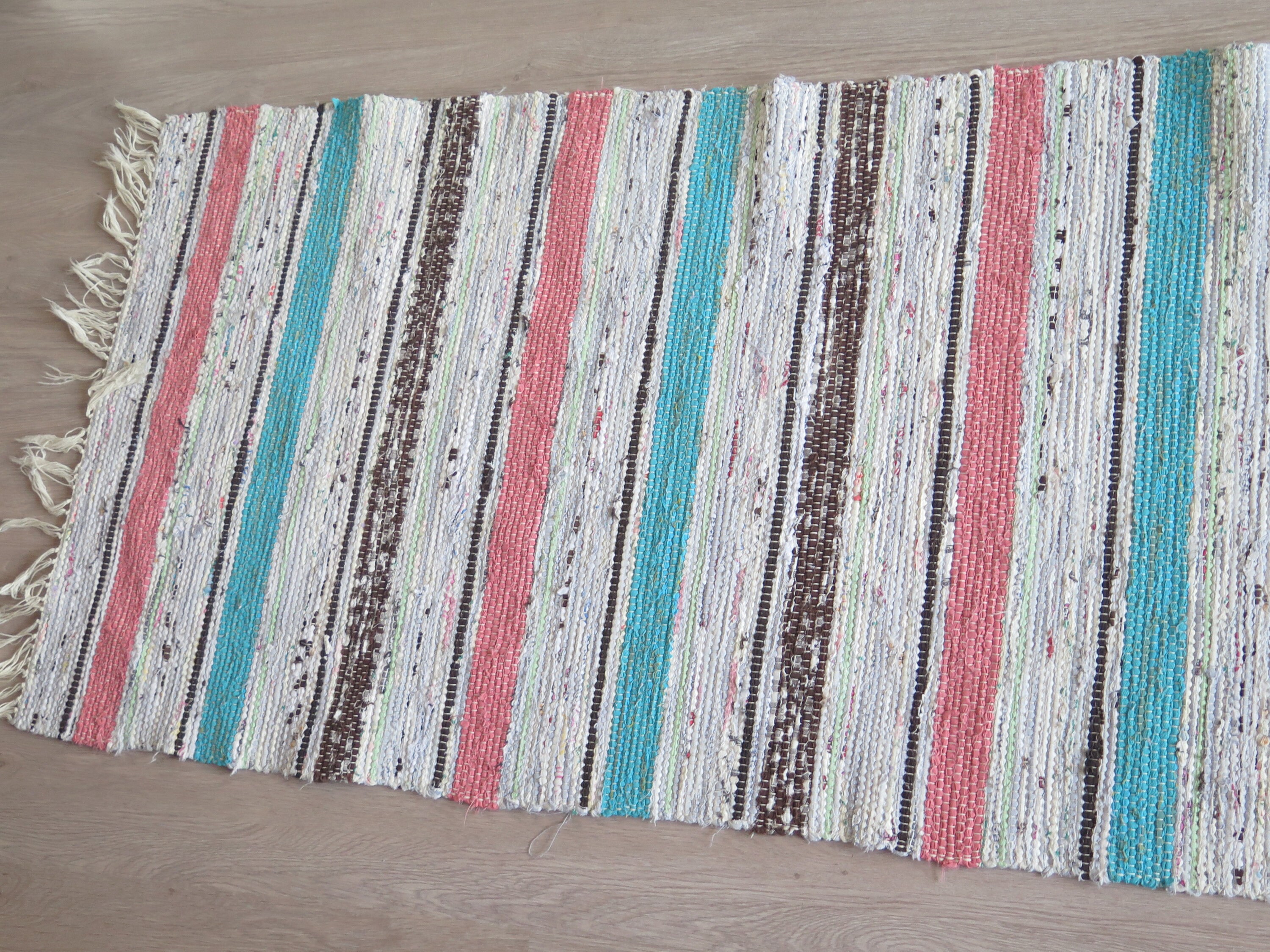 ZOVSON ヴィンテージ ストライプ ランドリー フロアランナー ラグ 農家 洗面所 マット バスルームラグ 浴室 浴槽 ヴィンテージスウェーデンラグラグ：手織りのストライプ柄フロア