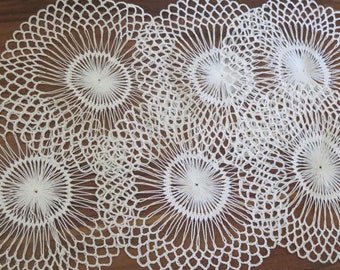 Crochet Doilies Set of 6 White Crochet Round Table Cloth Handmade Vintage Table Decor #3-42-10