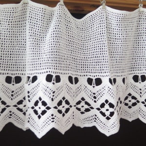 Crochet Valance, Handmade White Ornamented Crochet Ornamented Curtain, Vintage Swedish #5-10-17
