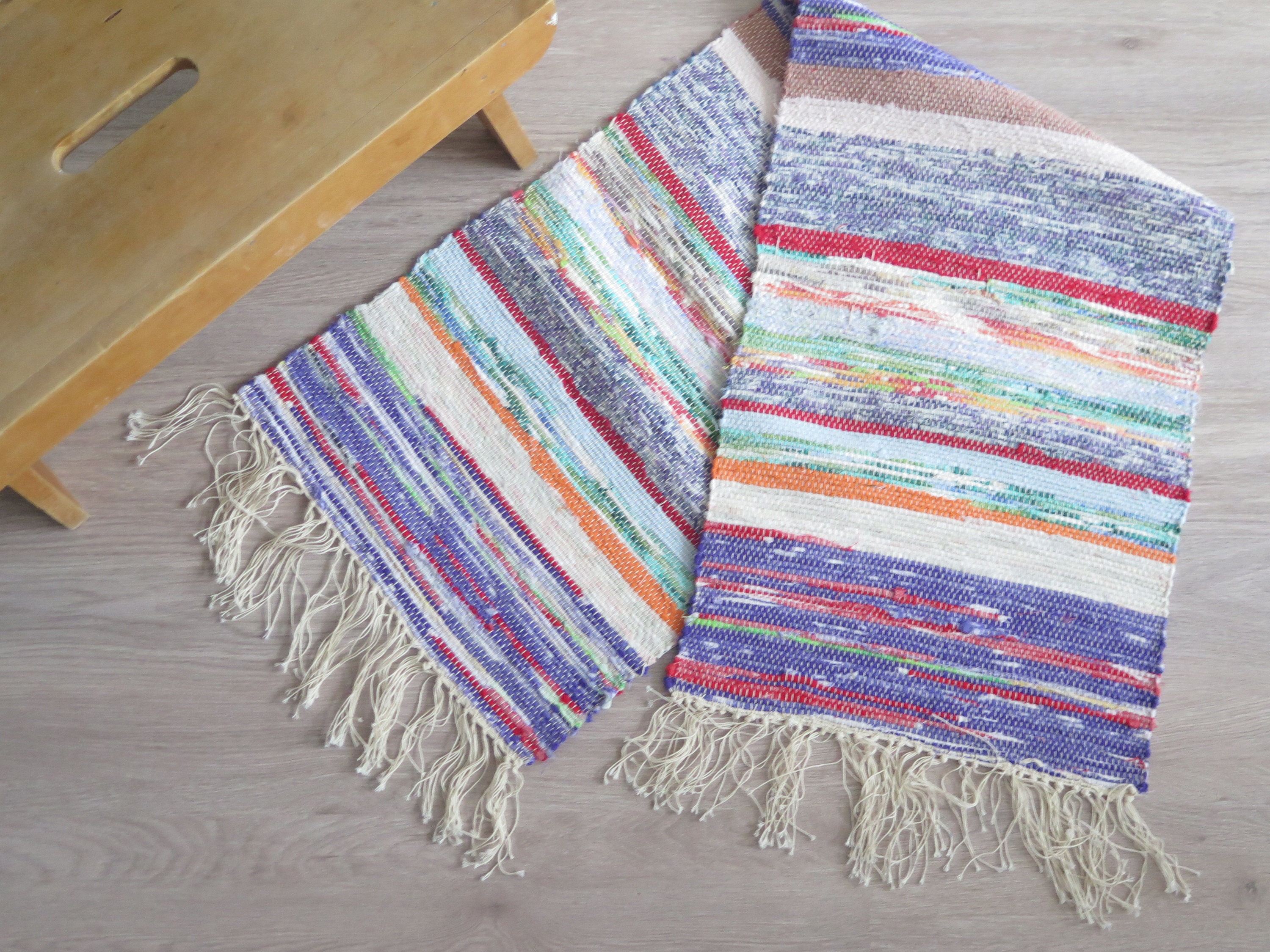 織りラグ ラグ カラフル ストライプ ヴィンテージ 織り フロアランナー