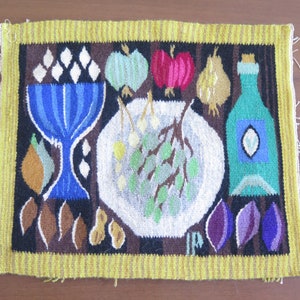 Woven Wool Decor Vintage Swedish Tapestry Food Wine Fruit Flamsk Flemish Handwoven Decor Scandinavian Kitchen Wall Decor #4-20-54