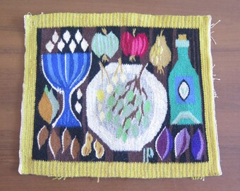 Woven Wool Decor Vintage Swedish Tapestry Food Wine Fruit Flamsk Flemish Handwoven Decor Scandinavian Kitchen Wall Decor #4-20-54