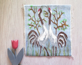 Vintage Swedish Woven Wool Decor Birds Tapestry Flamsk Flemish Handwoven Decor Scandinavian #3-53-49