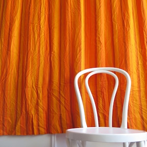 Woven Curtains, Set of 2, Vintage Orange Yellow Brown Striped Pattern Curtains, Scandinavian #5-35-6