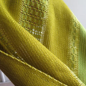 Green Long Curtain Single Panel, Vintage Woven Net Curtain, Scandinavian Swedish #5-39-17