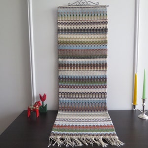 Handwoven Wall Hanging Vintage Scandinavian Fiber Art Decor Detailed Woven Rosengång Colorful Long Decor, Houses Men Fort Warriors #5-26-46