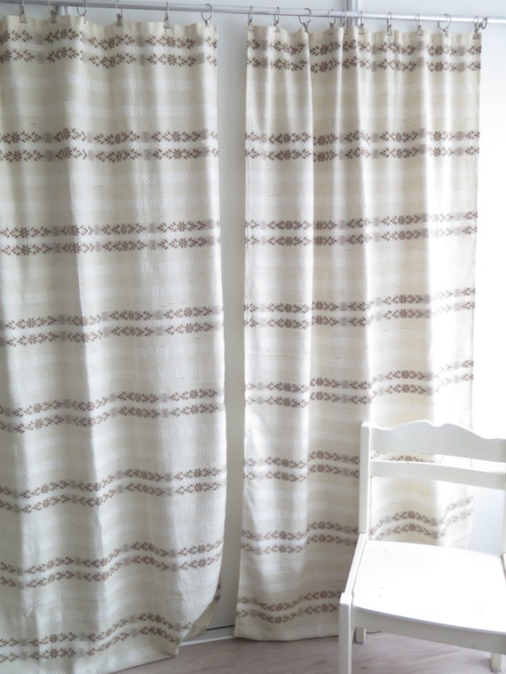 Vintage Long Curtain Panels Set Of 2 Woven Curtain Panels Etsy
