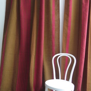 Woven Curtains Set of 2, each panel: L 248 x W 150 cm / L 97.6 x W 59 in Brown Pinky Red Stripes Vintage 70s, Long Wide Striped #5-08-4