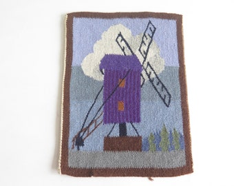 Woven Wool Decor Old Windmill Vintage Swedish Tapestry Flamsk Flemish Handwoven Decor Scandinavian #4-42-26