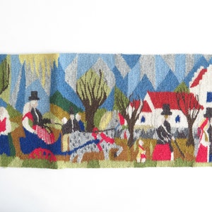 Hand Woven Wall Hanging, Wall Decor Tapestry Vintage Scandinavian Wall Art Summer Scene On The Way to Church 4-33-21 image 2