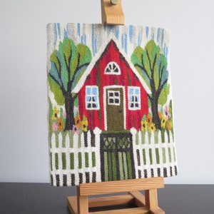 Woven Wool Decor, Red House Trees Fence Tapestry Flamsk Flemish Handwoven Decor, Scandinavian Vintage Swedish #5-26-36