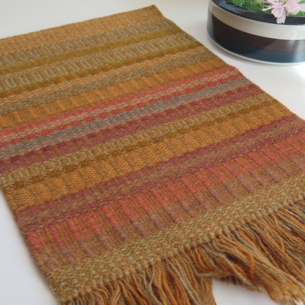 Reserved. Vintage Scandinavian Woven Wool Wall Hanging, Green Orange Lilac, Hand Woven Wall Decor # 2-04