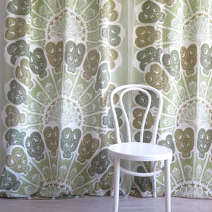 Long Curtains, Set of 2 panels, Woven White Green Curtains, Pastel Colors, Semi Sheer, Vintage Swedish #5-52-4