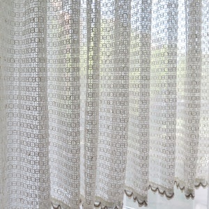 Wide Valance, Short Extra Wide Net Curtain, White Beige Pleat Net Curtain, Swedish Vintage, Sheer Transparent #5-35-13