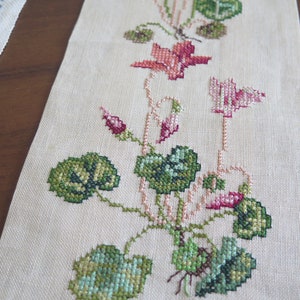 Embroidered Wall Hanging, Cross Stitch, Pine Cones, Pink Flowers, Vintage Swedish Scandinavian Wall Decor 4-69-40/41 image 7