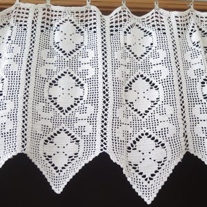 Crochet Valance, Handmade White Ornamented Floral Crochet Curtain, 250 x 63 cm / 98.4 x 24.8 in, Vintage Scandinavian #5-29-22