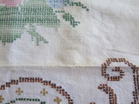 Vintage Embroidered Table Cloth Floral Ornamented Handmade