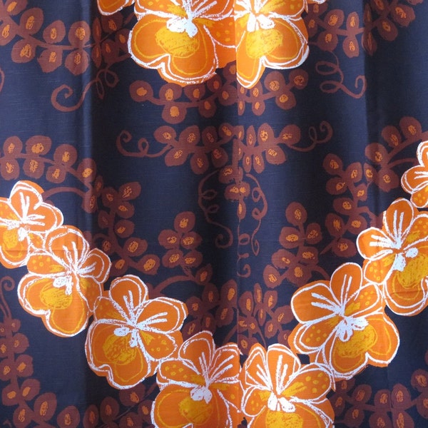 Set of 2 Vintage Long Curtains, each: L 219.5 x W 121 cm / L 84,2'' x W 57,4'' Brown Orange Floral Curtains, Scandinavian Design #2-17