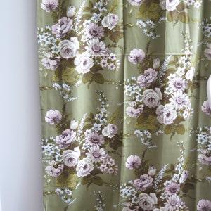 Long Curtains Set of 2, Green with Flowers, Floral Vintage Curtains Scandinavian #5-22-27