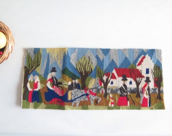 Hand Woven Wall Hanging, Wall Decor Tapestry Vintage Scandinavian Wall Art Summer Scene On The Way to Church #4-33-21