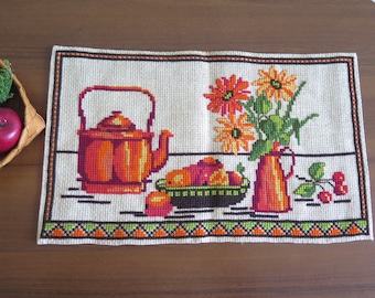 Embroidered Wall Decor Kitchen Pots, Wall Hanging Swedish Vintage Embroidery Kitchen Decor #4-48-27