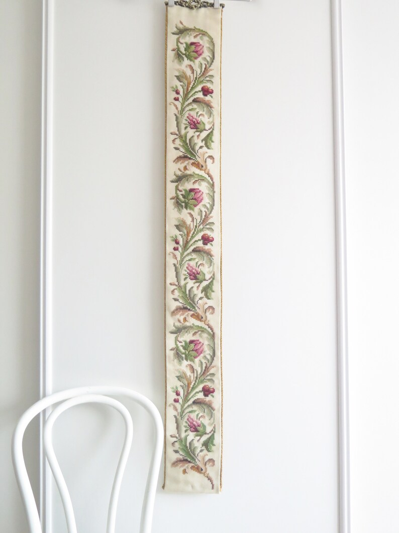 Vintage Embroidered Wall Decor Long Narrow Wall Hanging Green | Etsy